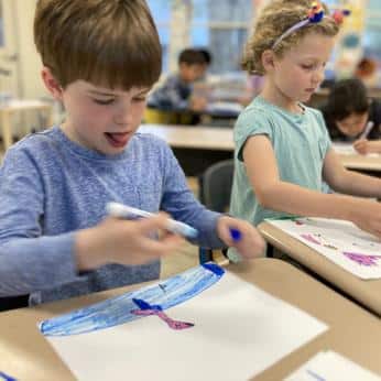 First Graders Drawing Pictures at Belmont Day School